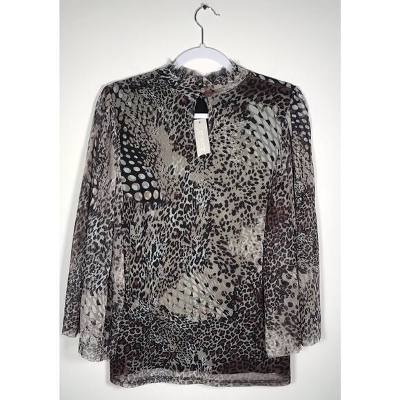 Chicos Cheetah Snake Top Sheer Mesh Blouse Size 1 Shirt Medium - Picture 1 of 12